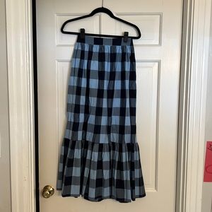 Blue check midi skirt